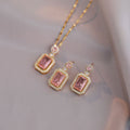 Pink Luxurious Rectangle Zircon Jewel Set