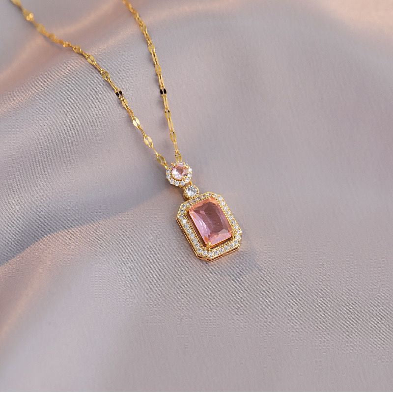Pink Luxurious Rectangle Zircon Jewel Set