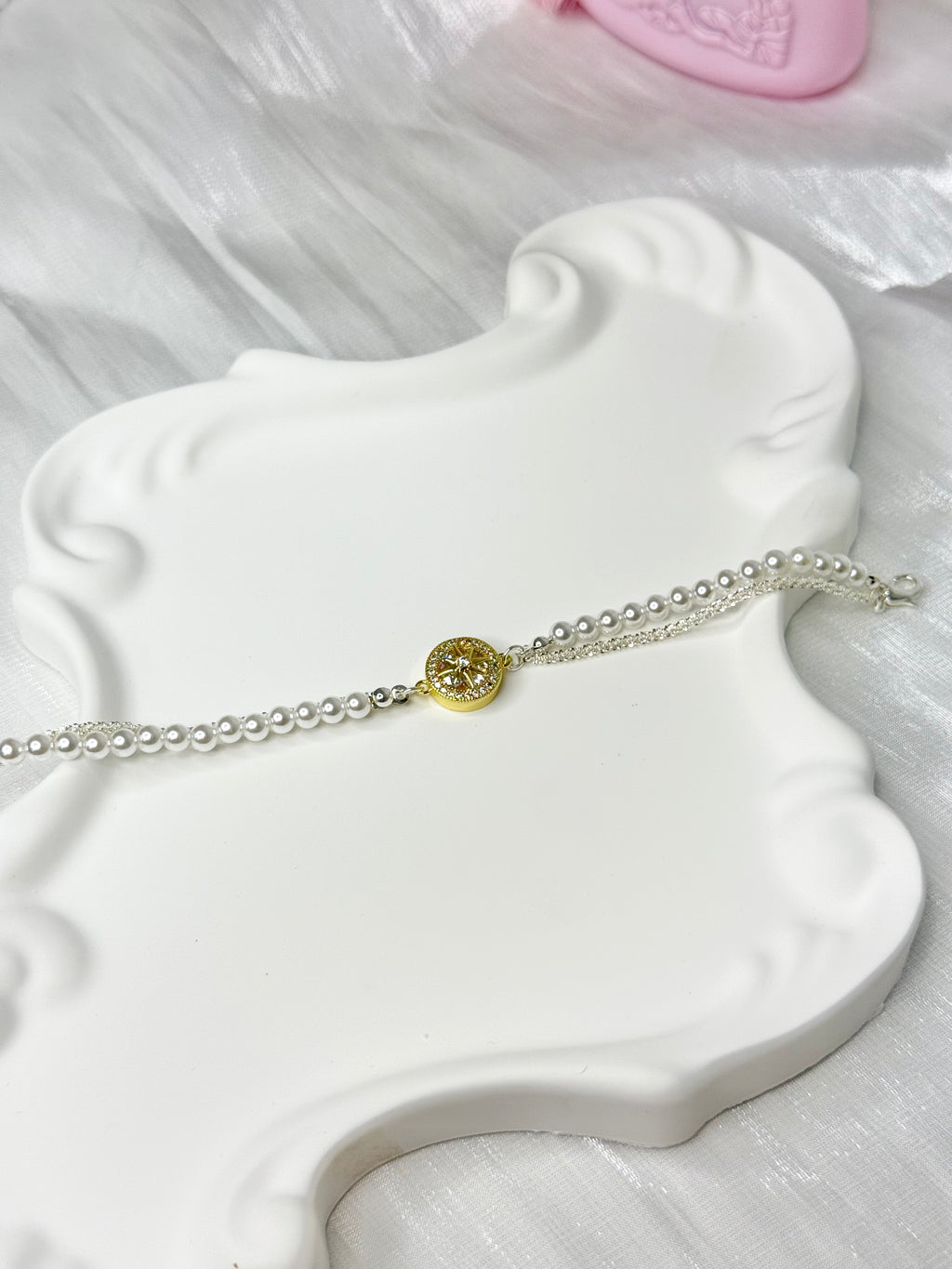 Star Disc White Pearl Cubic Zirconia Double Bracelet