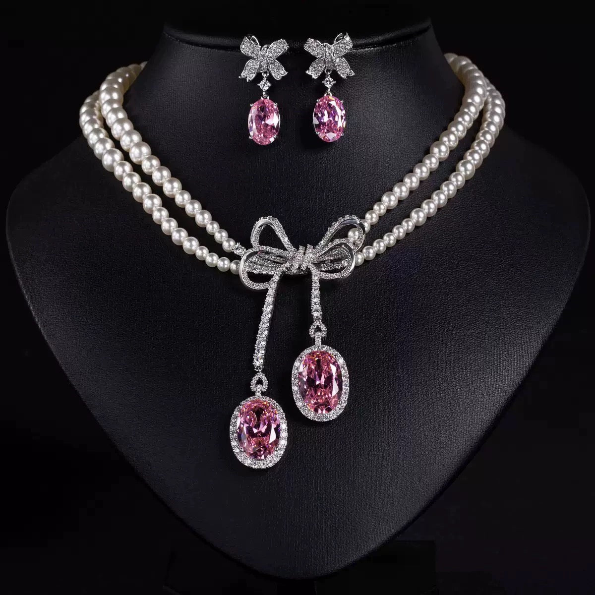 Pearl and Pink Zircon Bow Jewel Set