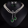 Pearl and Green Zircon Bow Jewel Set