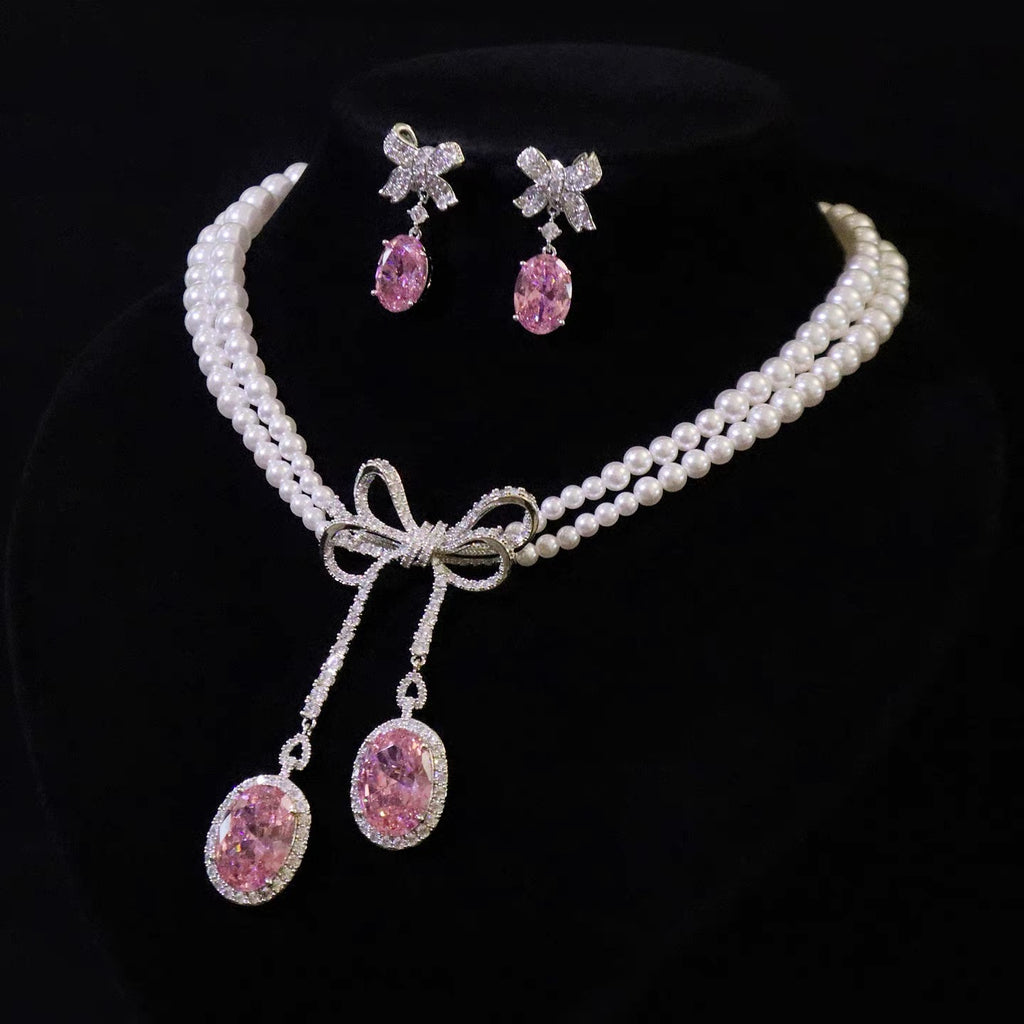 Pearl and Pink Zircon Bow Jewel Set