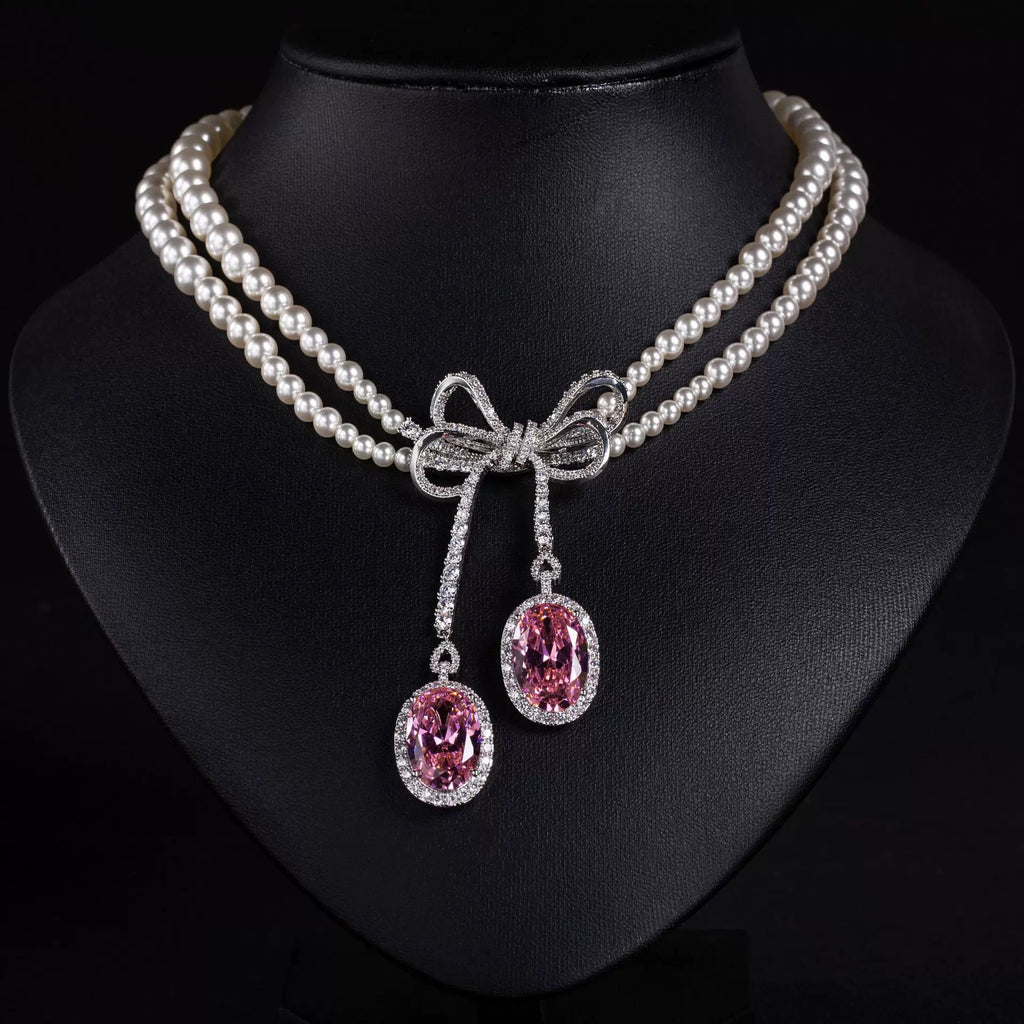 Pearl and Pink Zircon Bow Jewel Set
