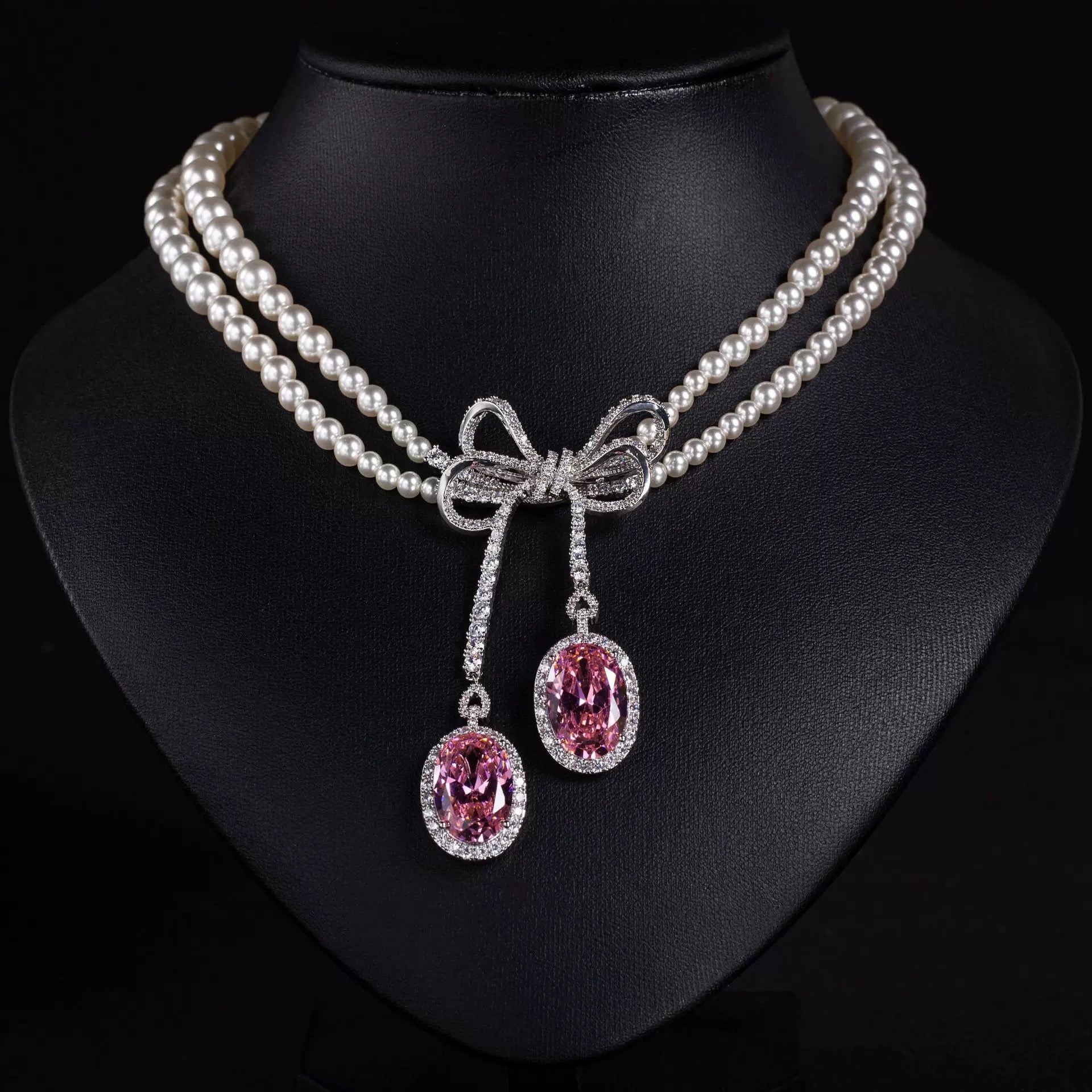 Pearl and Pink Zircon Bow Jewel Set