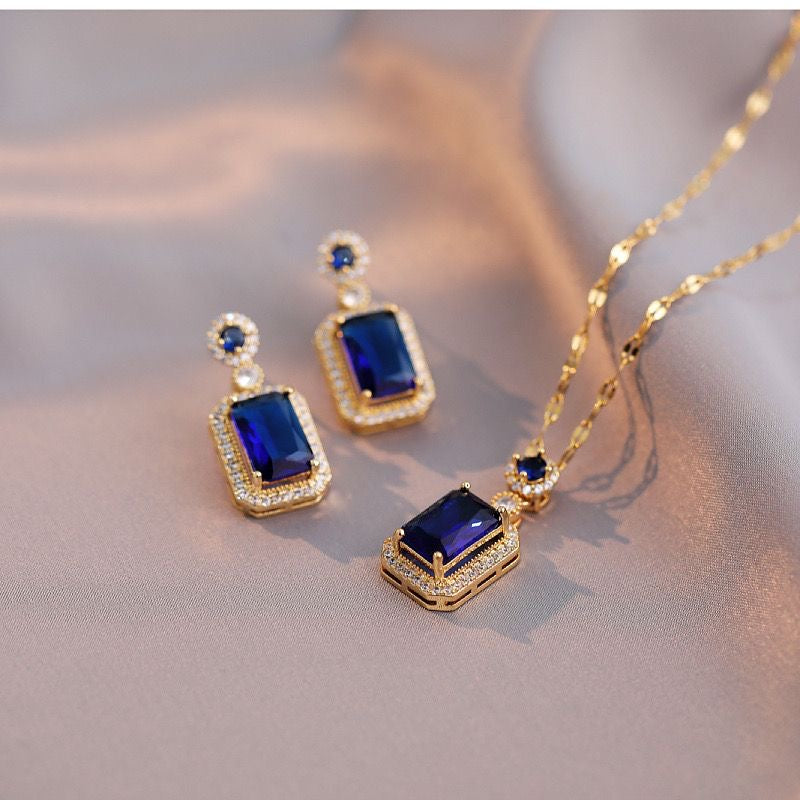 Blue Luxurious Rectangle Zircon Jewel Set