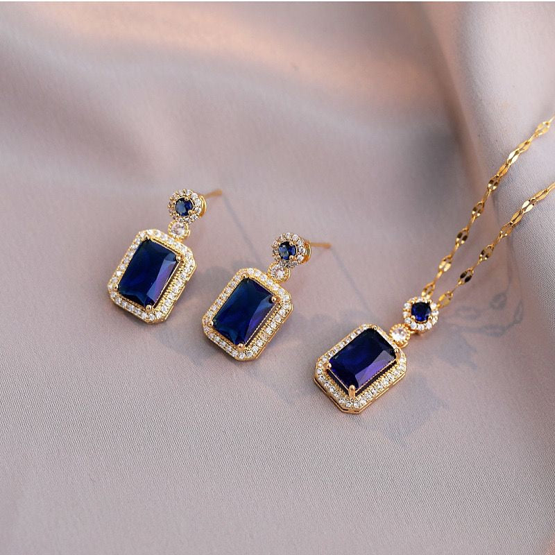 Blue Luxurious Rectangle Zircon Jewel Set