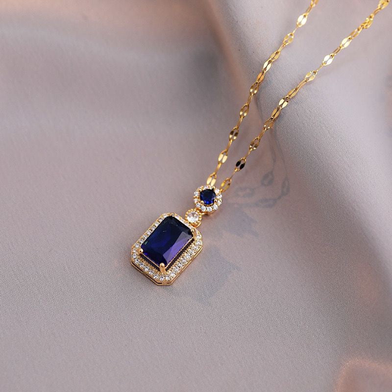 Blue Luxurious Rectangle Zircon Jewel Set
