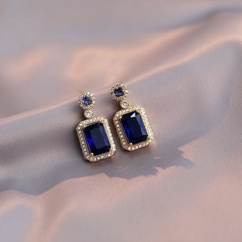 Blue Luxurious Rectangle Zircon Jewel Set