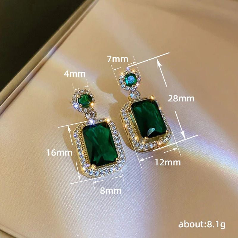 Green Luxurious Rectangle Zircon Jewel Set