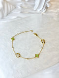 Green and Gold Rhombus Clover Cubic Zircon Bracelet