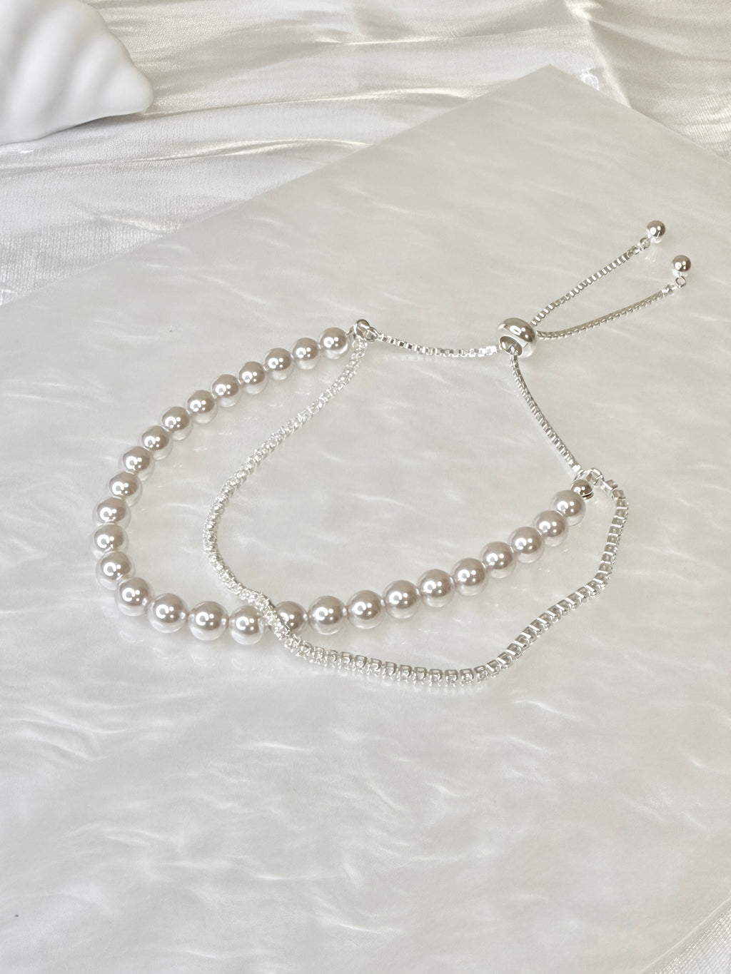 White Pearl and Zircon Double Wear Bracelet