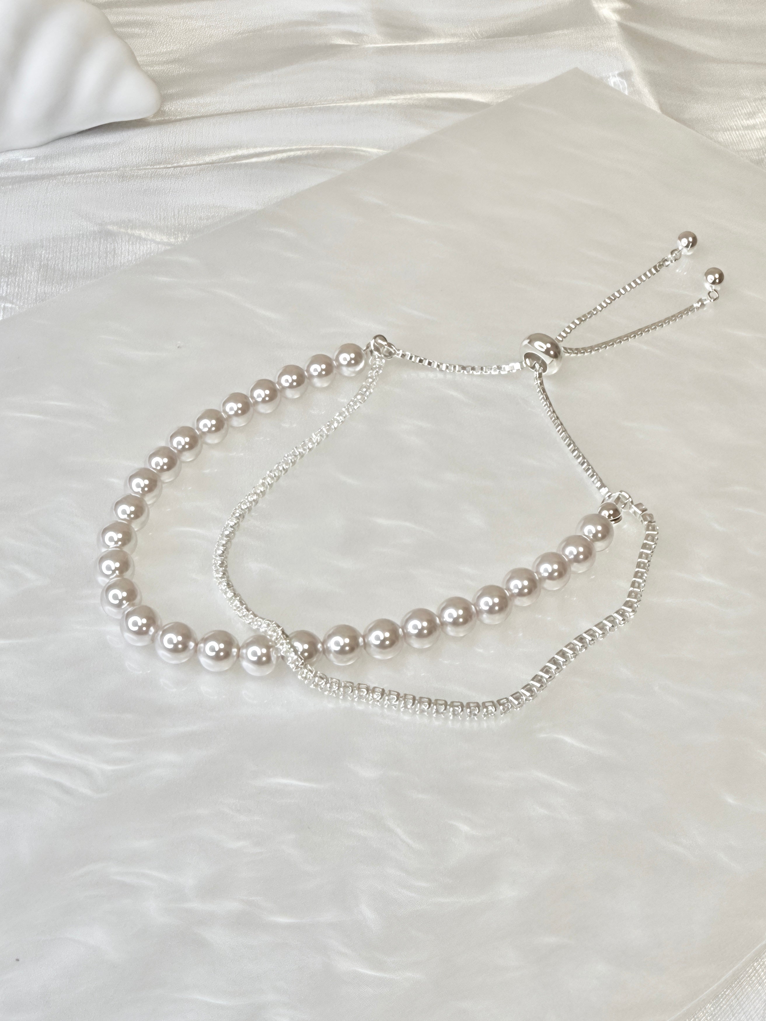 White Pearl and Zircon Double Wear Bracelet