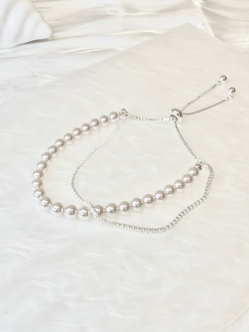 White Pearl and Zircon Double Wear Bracelet