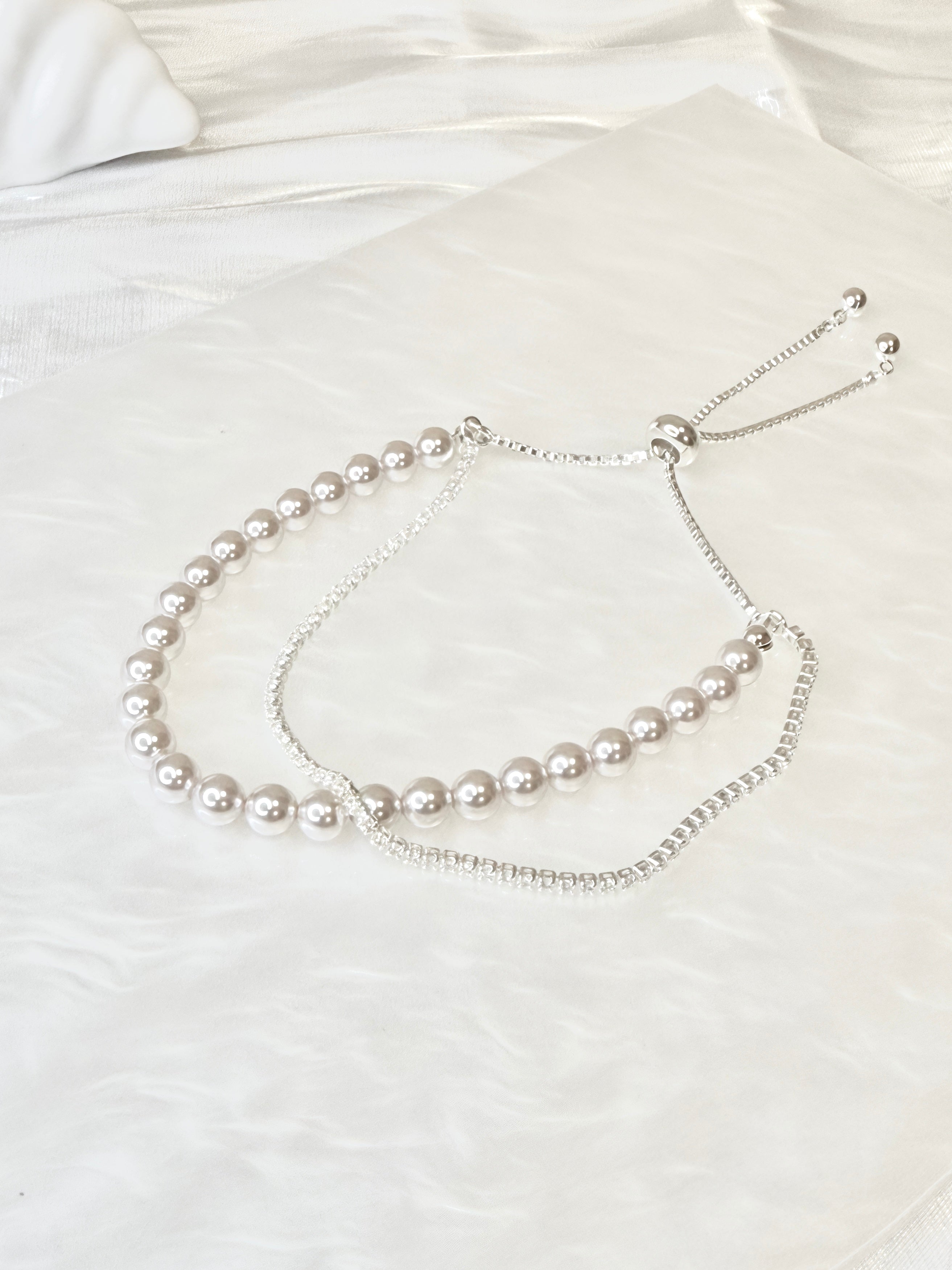 White Pearl and Zircon Double Wear Bracelet