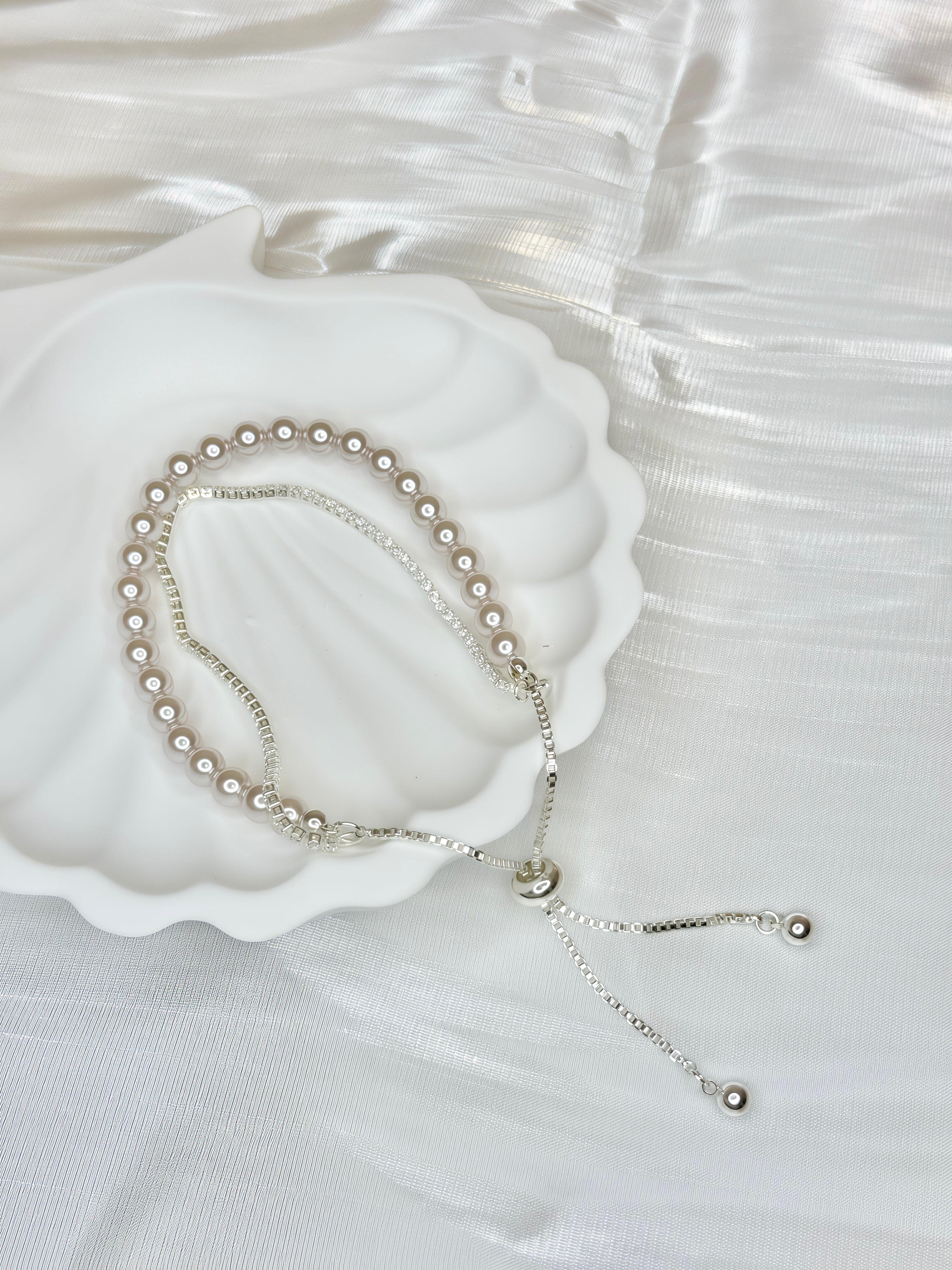 White Pearl and Zircon Double Wear Bracelet