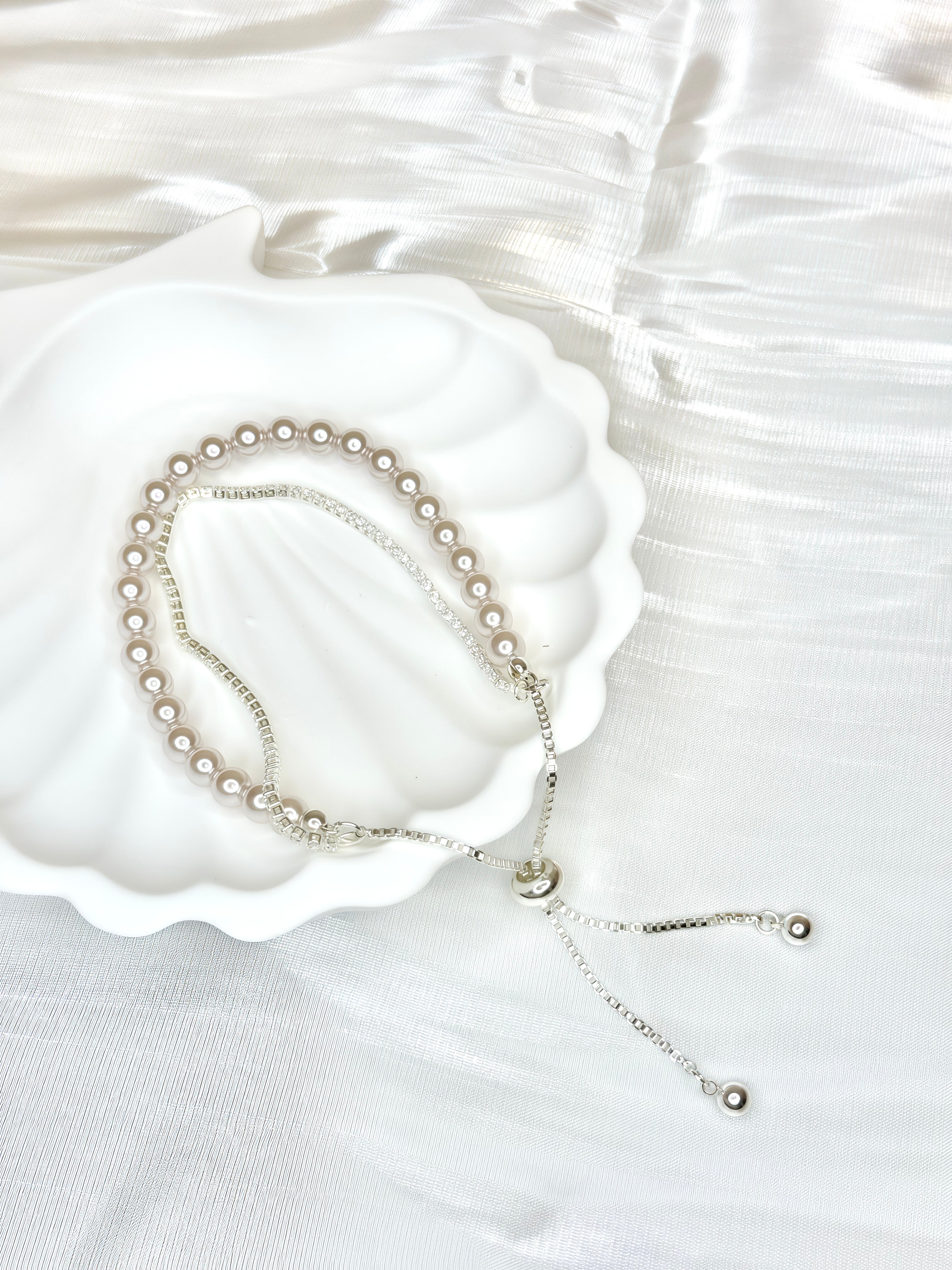 White Pearl and Zircon Double Wear Bracelet