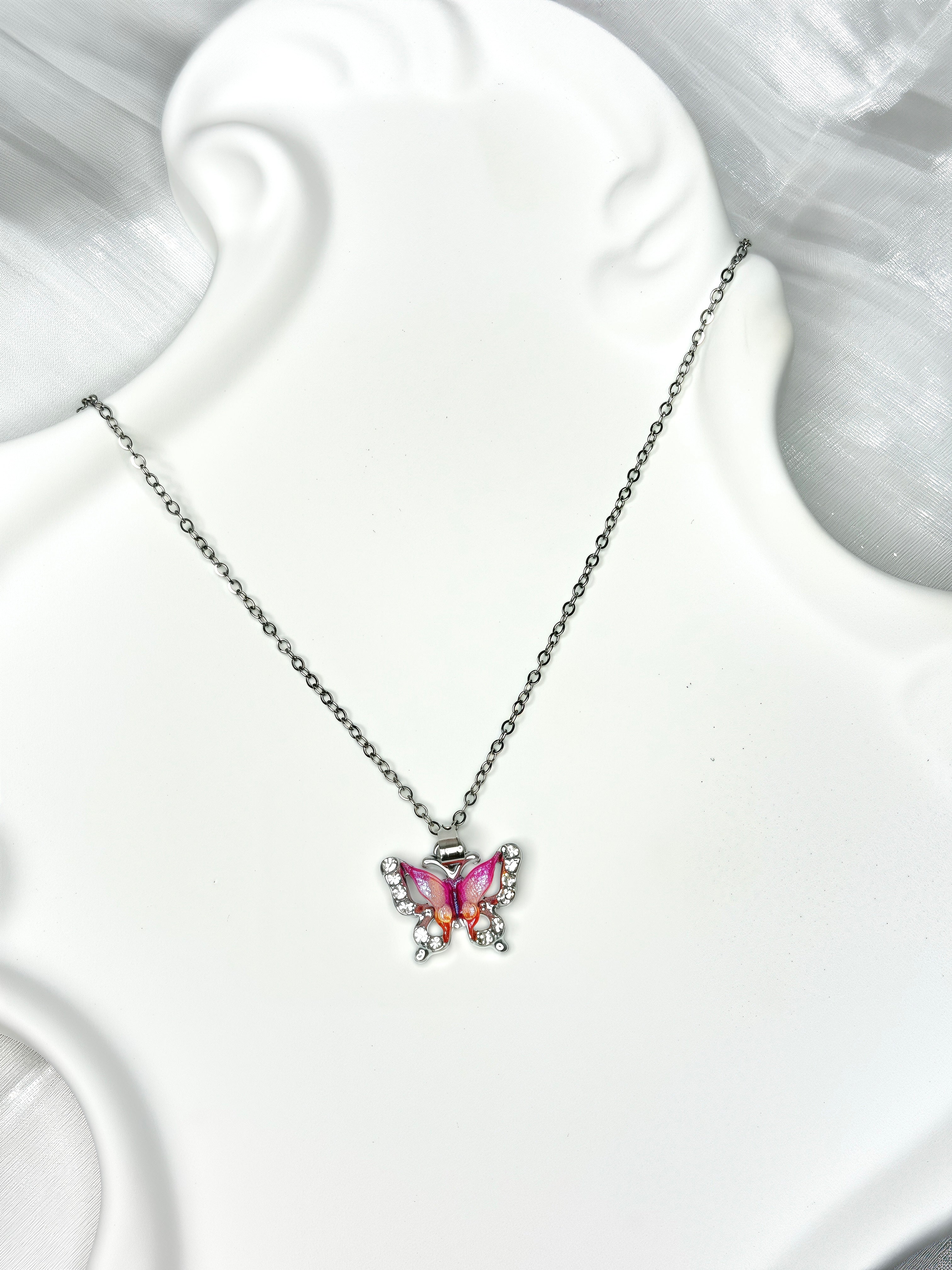 Pink Butterfly Dreamy Shiny Necklace