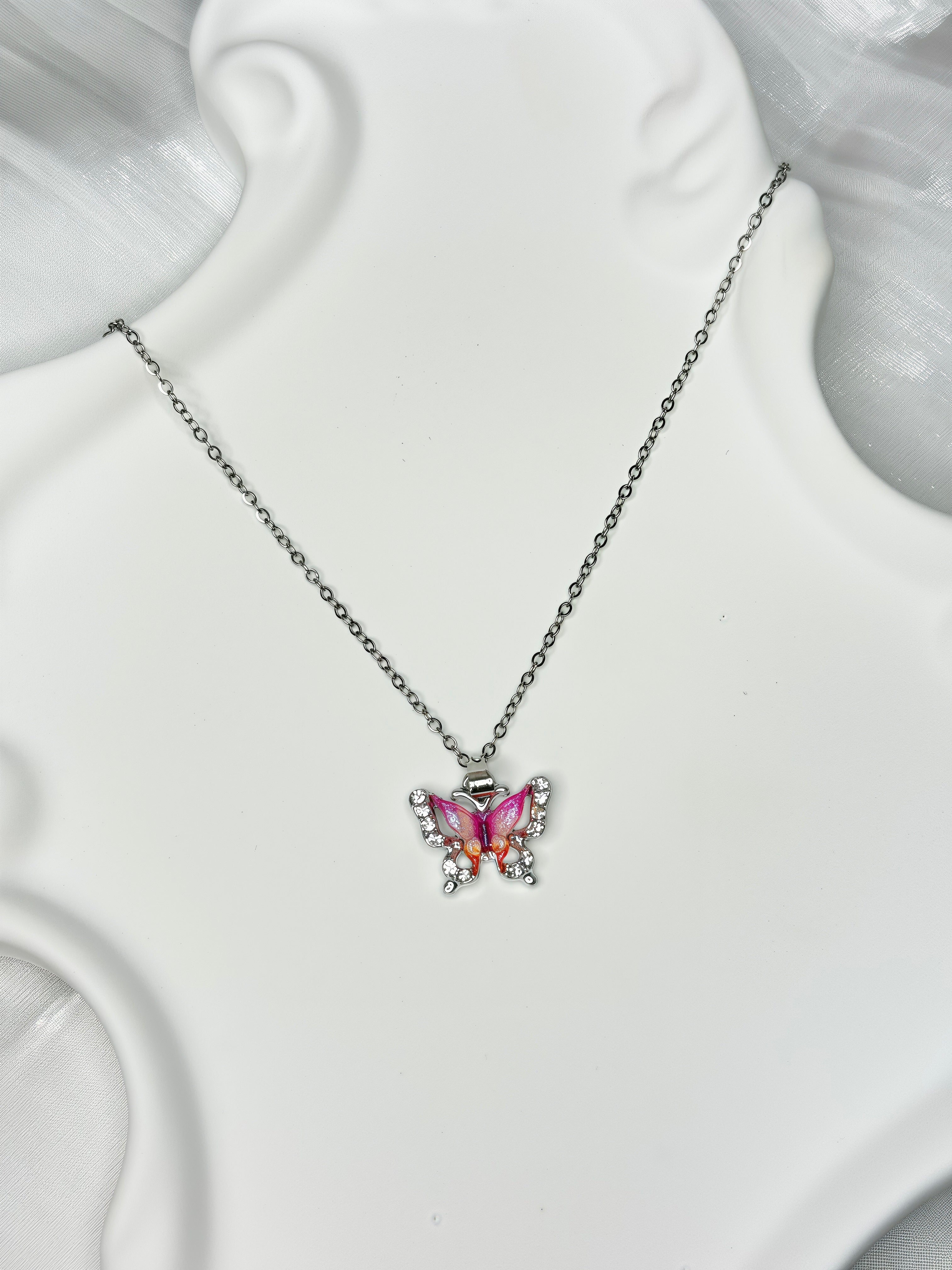 Pink Butterfly Dreamy Shiny Necklace