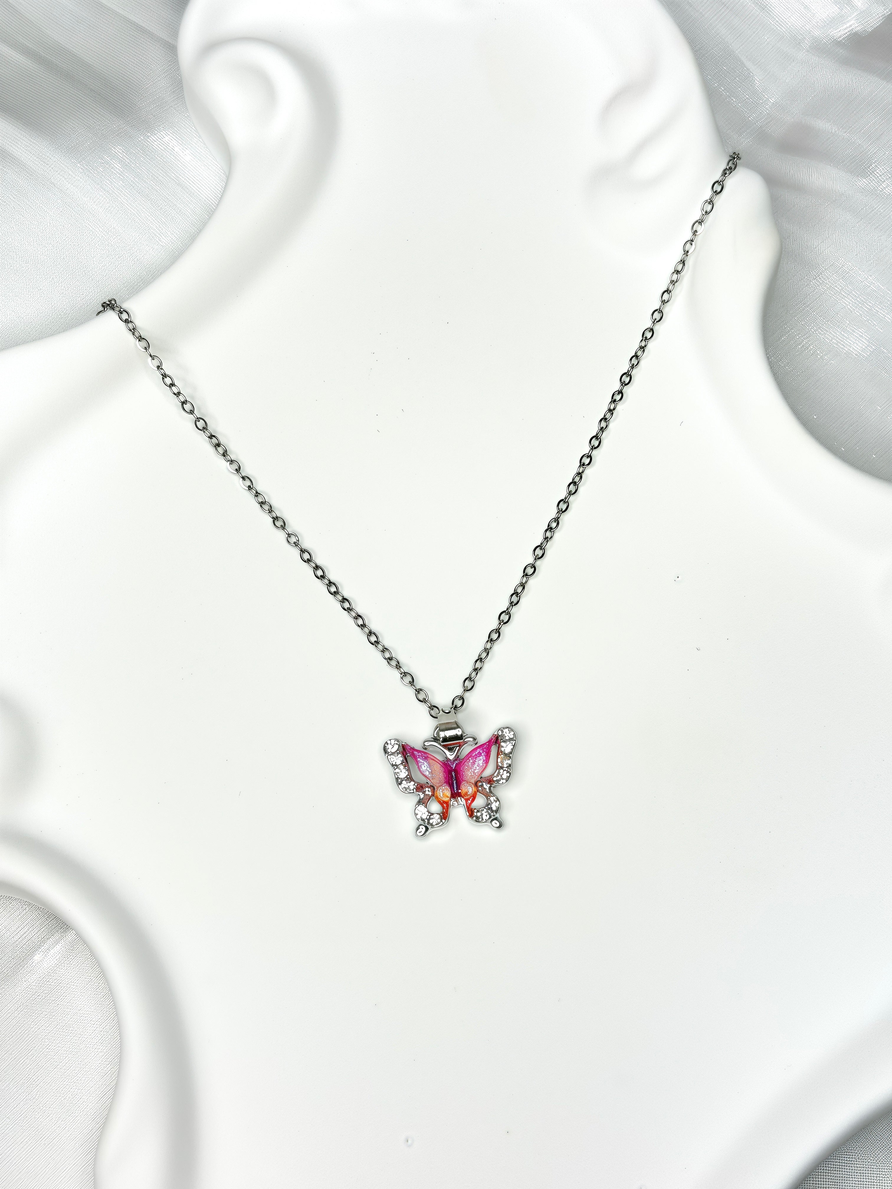 Pink Butterfly Dreamy Shiny Necklace