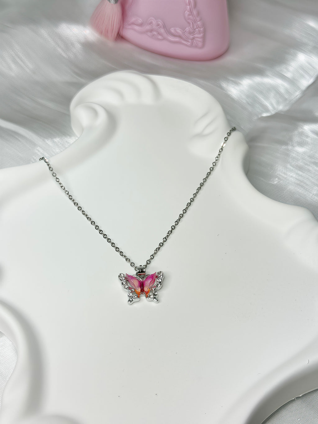 Pink Butterfly Dreamy Shiny Necklace