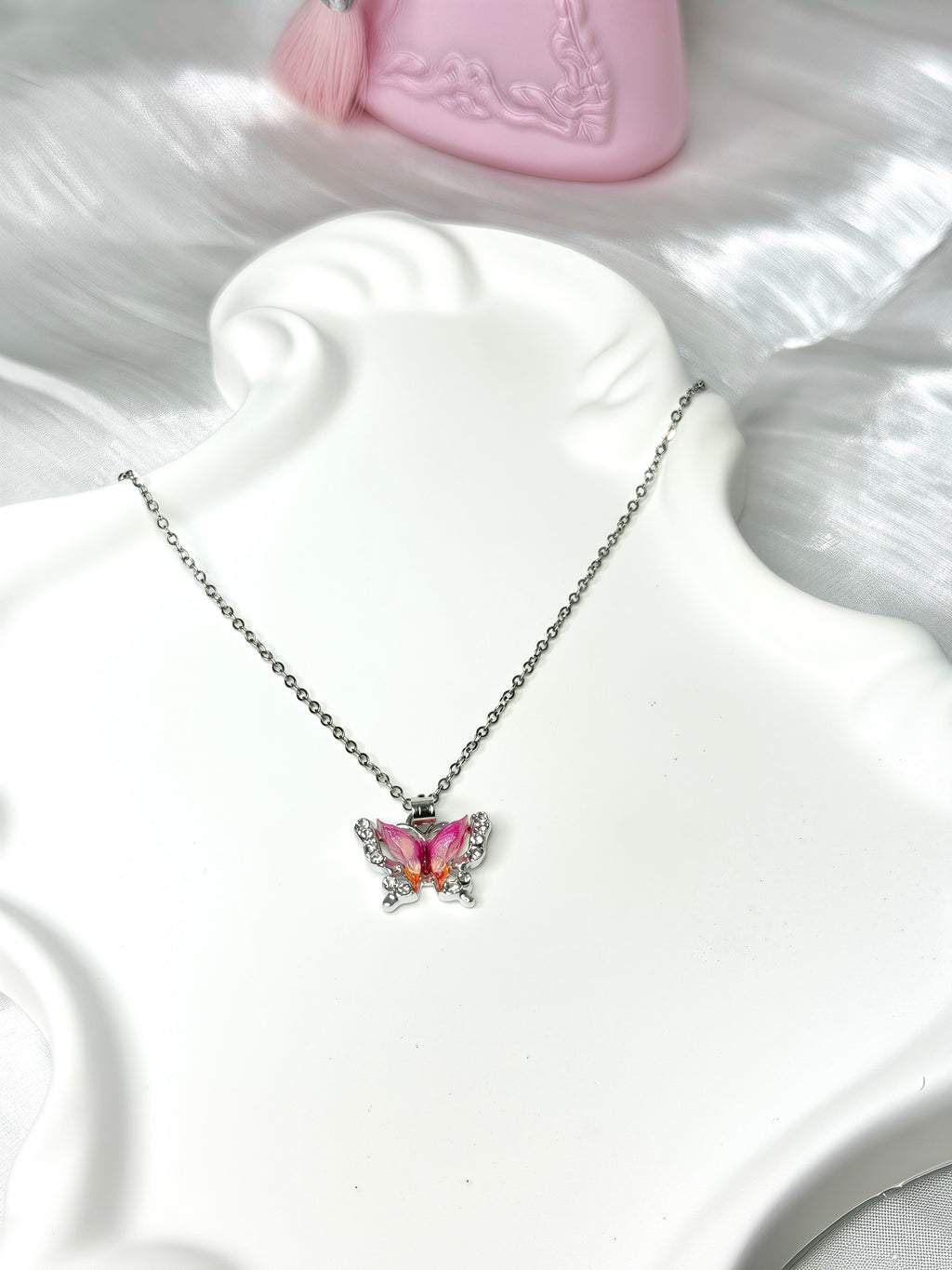 Pink Butterfly Dreamy Shiny Necklace