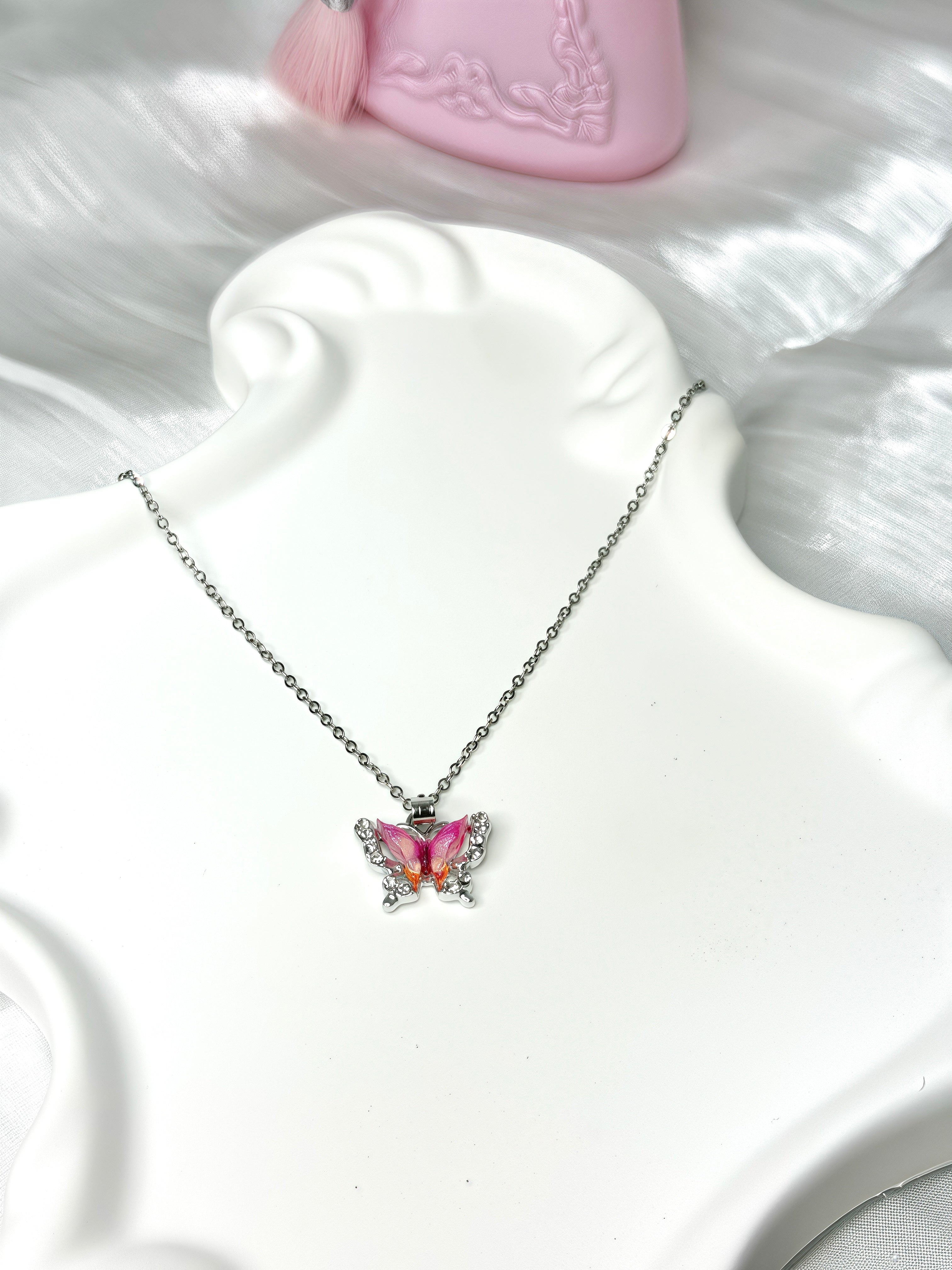 Pink Butterfly Dreamy Shiny Necklace
