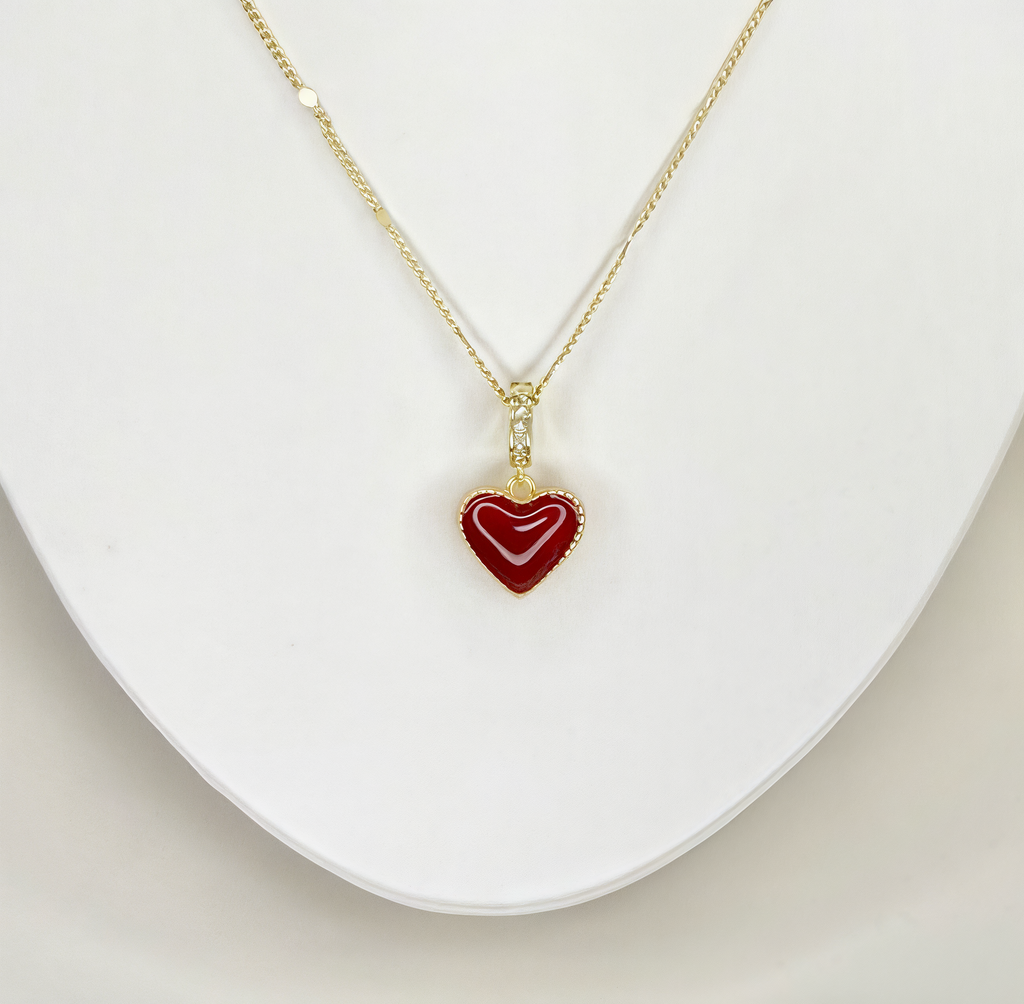 Two-sided White and Red Heart Shape Necklace