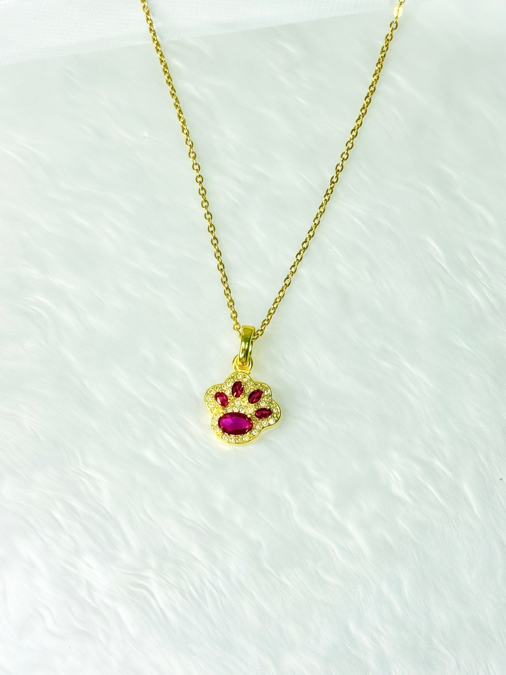 Paw Print Pink Zircon Necklace
