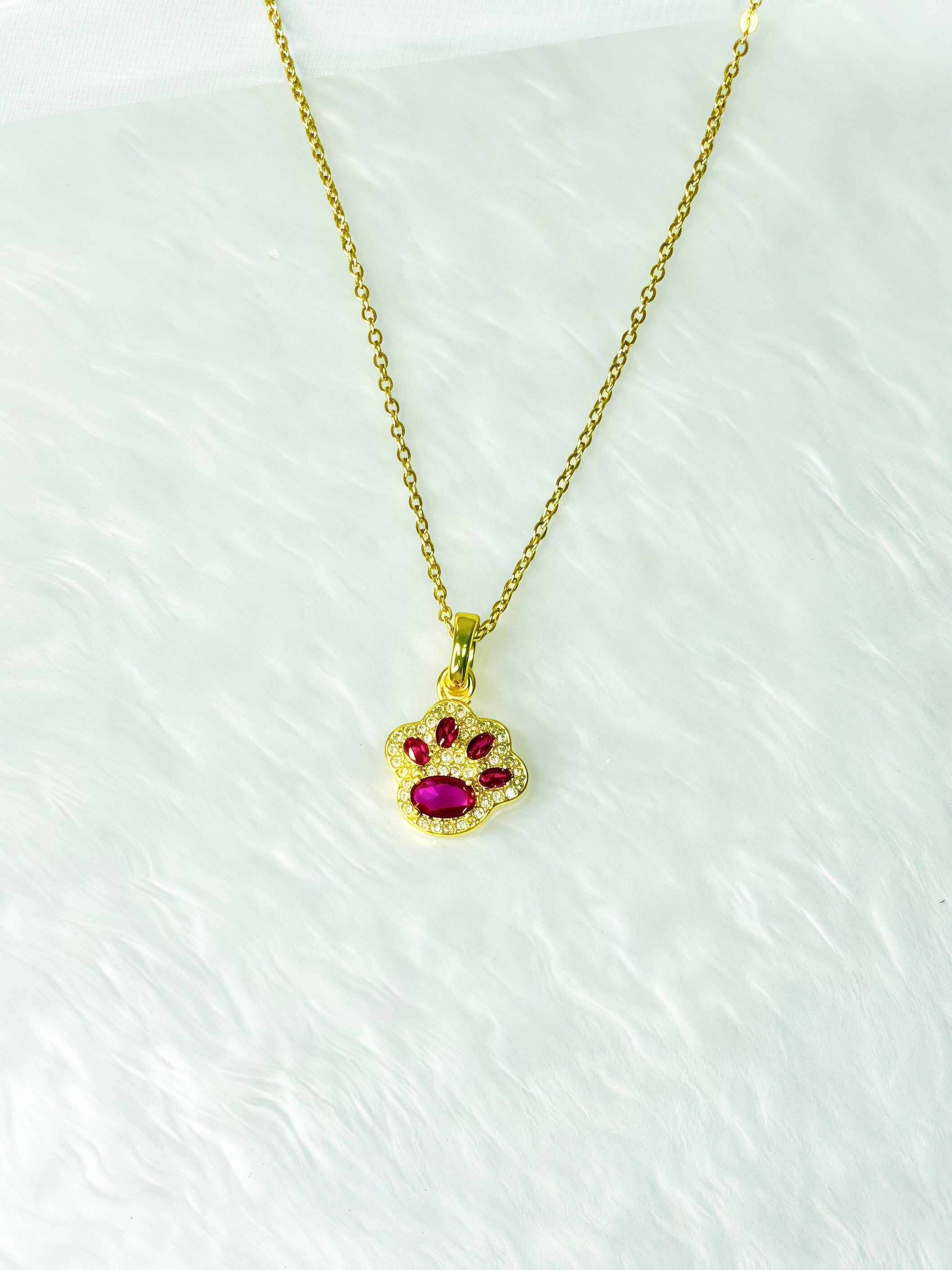 Paw Print Pink Zircon Necklace