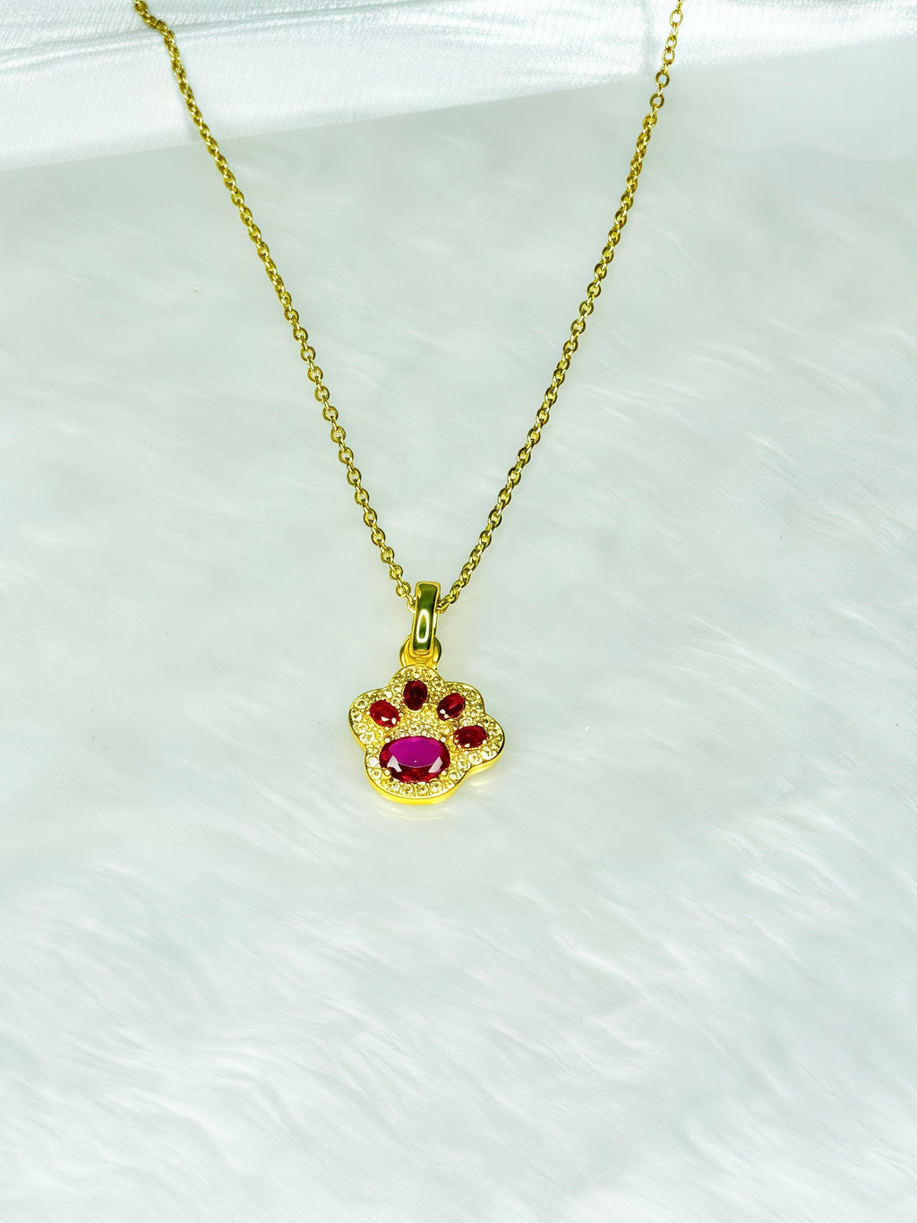 Paw Print Pink Zircon Necklace