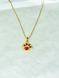 Paw Print Pink Zircon Necklace