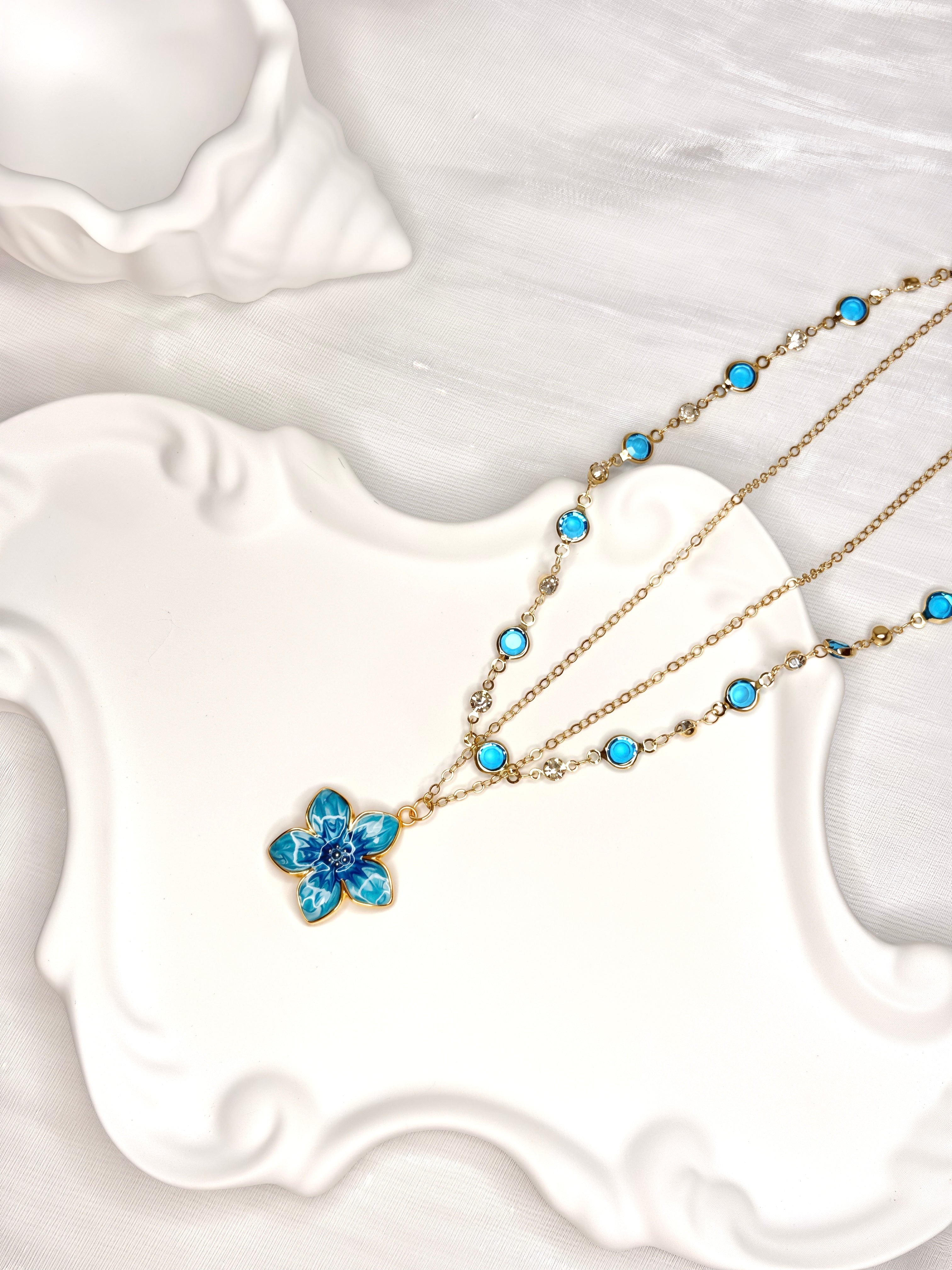 Blue Spring Floral Clavicle Double Necklace