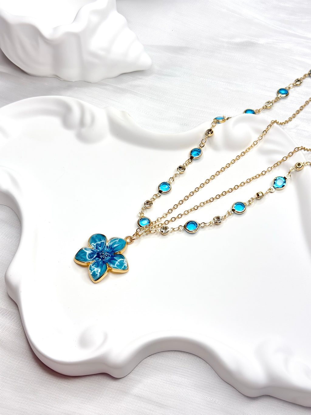 Blue Spring Floral Clavicle Double Necklace
