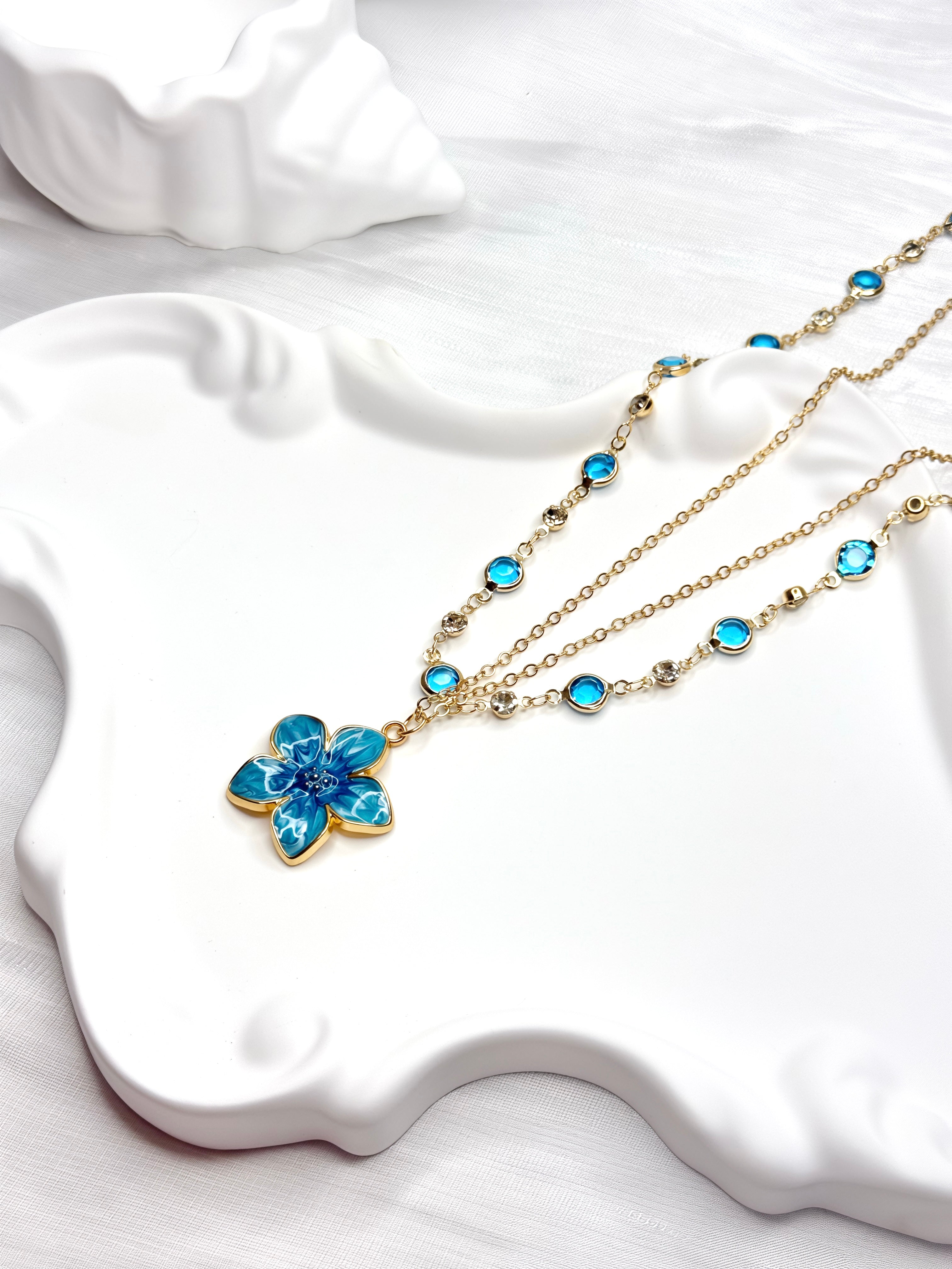 Blue Spring Floral Clavicle Double Necklace