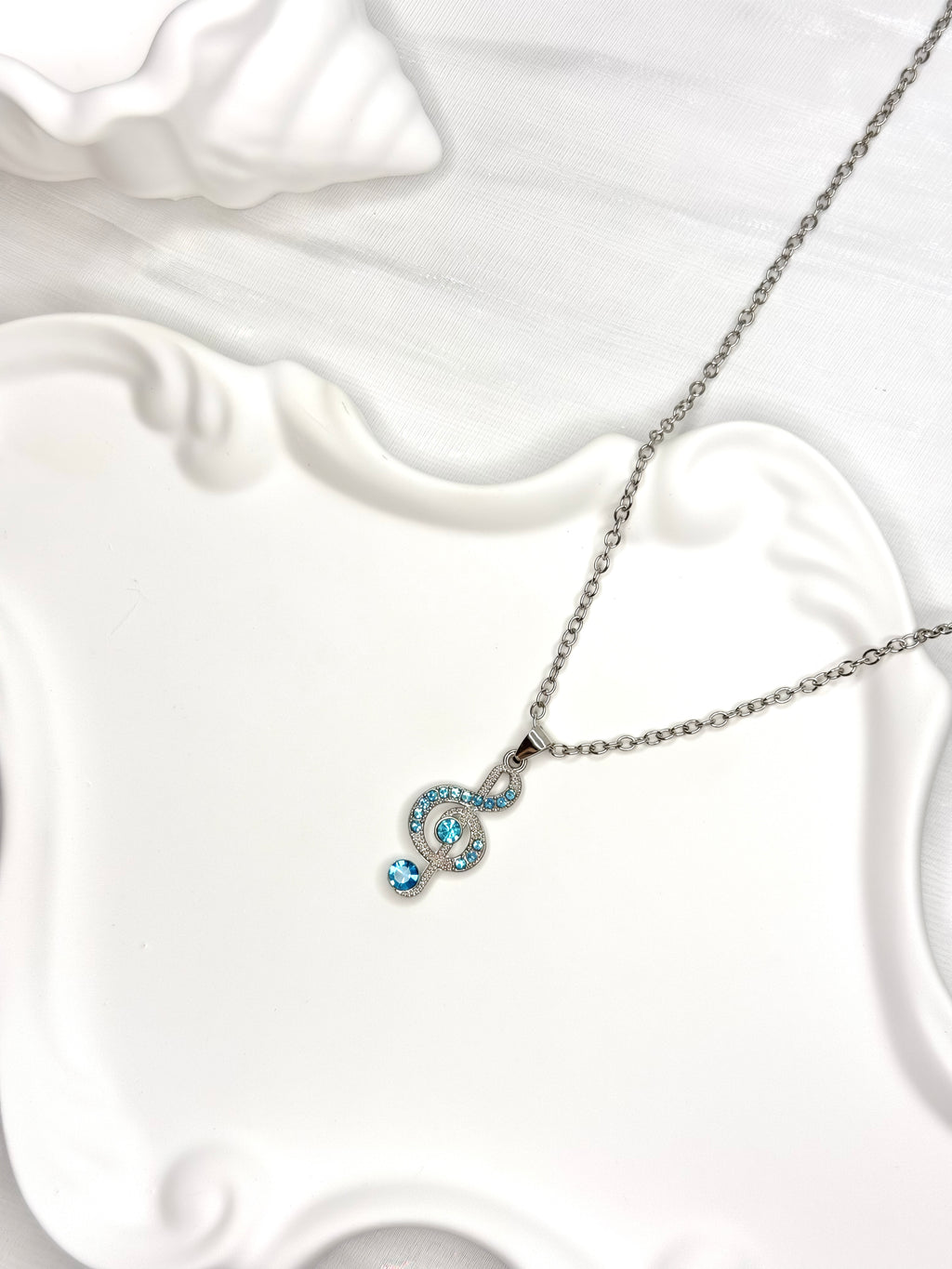 Blue Rhinestone Music Note Necklace