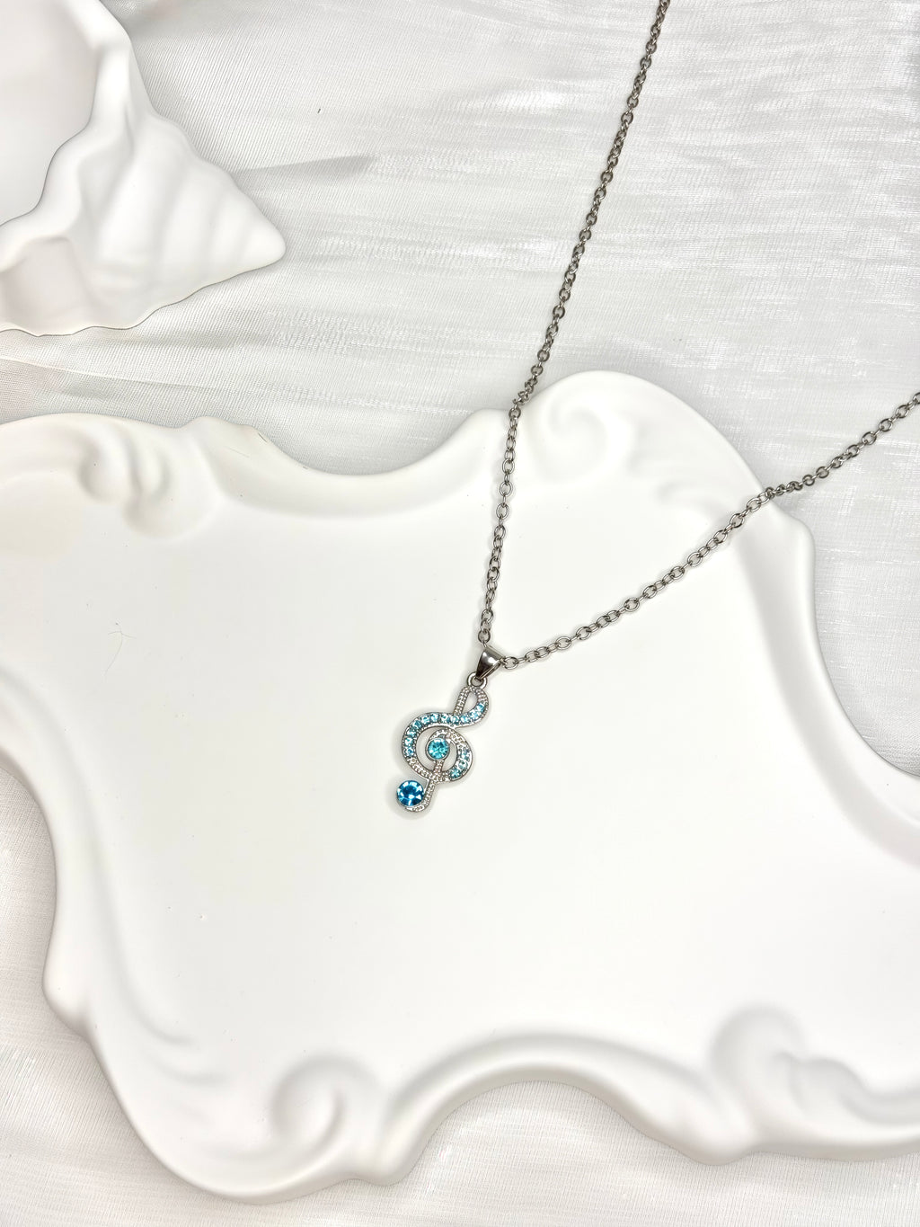 Blue Rhinestone Music Note Necklace