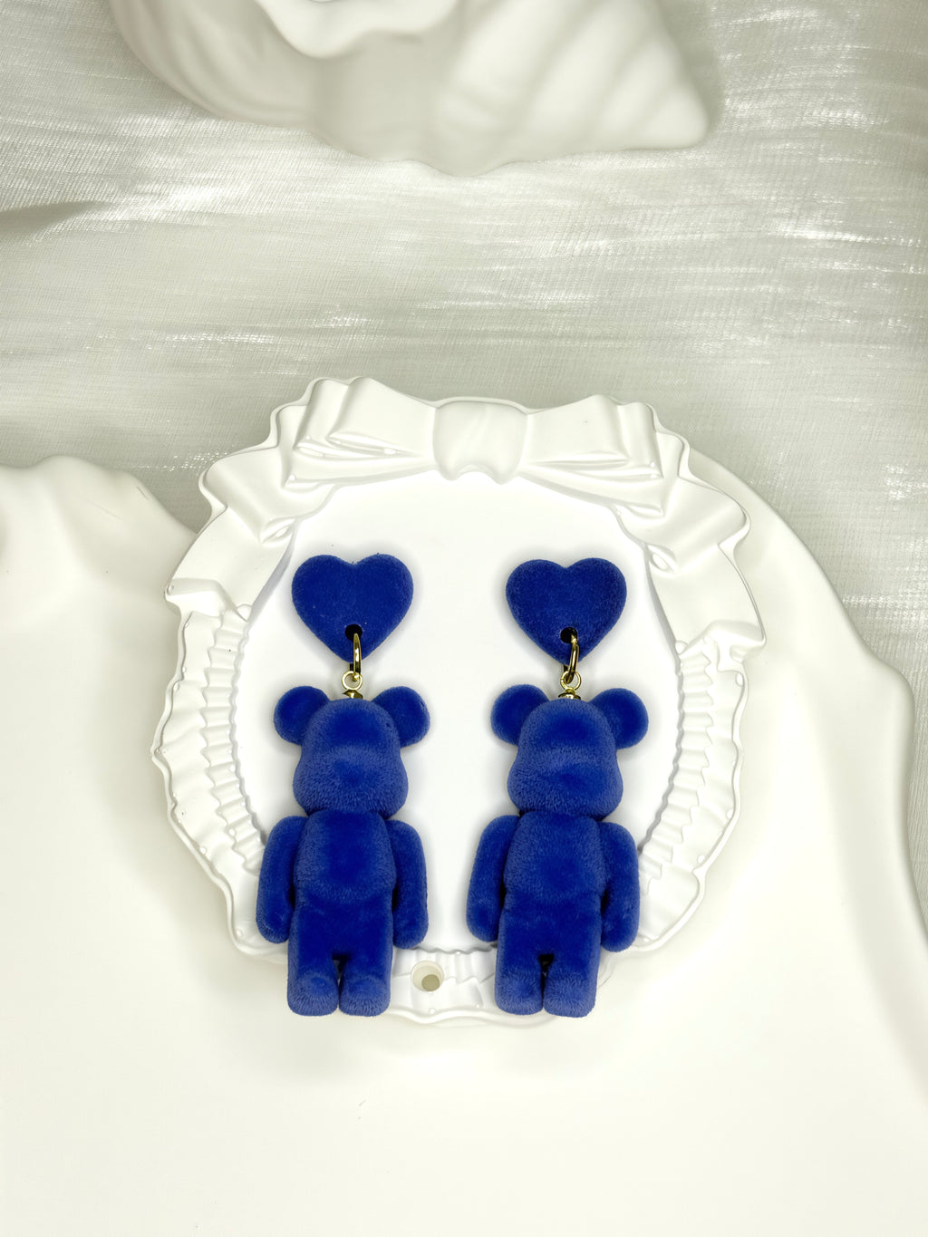 Klein Blue Velvet Bear Earrings