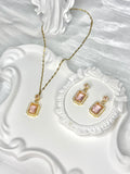 Pink Luxurious Rectangle Zircon Jewel Set