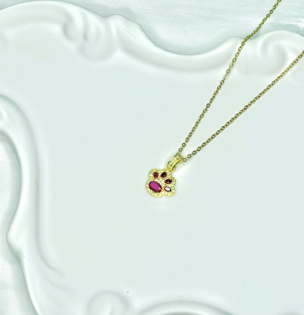 Paw Print Pink Zircon Necklace