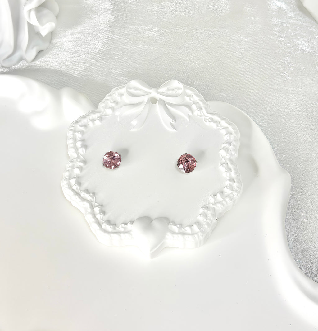 Shiny Pink Titanium Steel Millennium Cut Rose Pattern Earrings