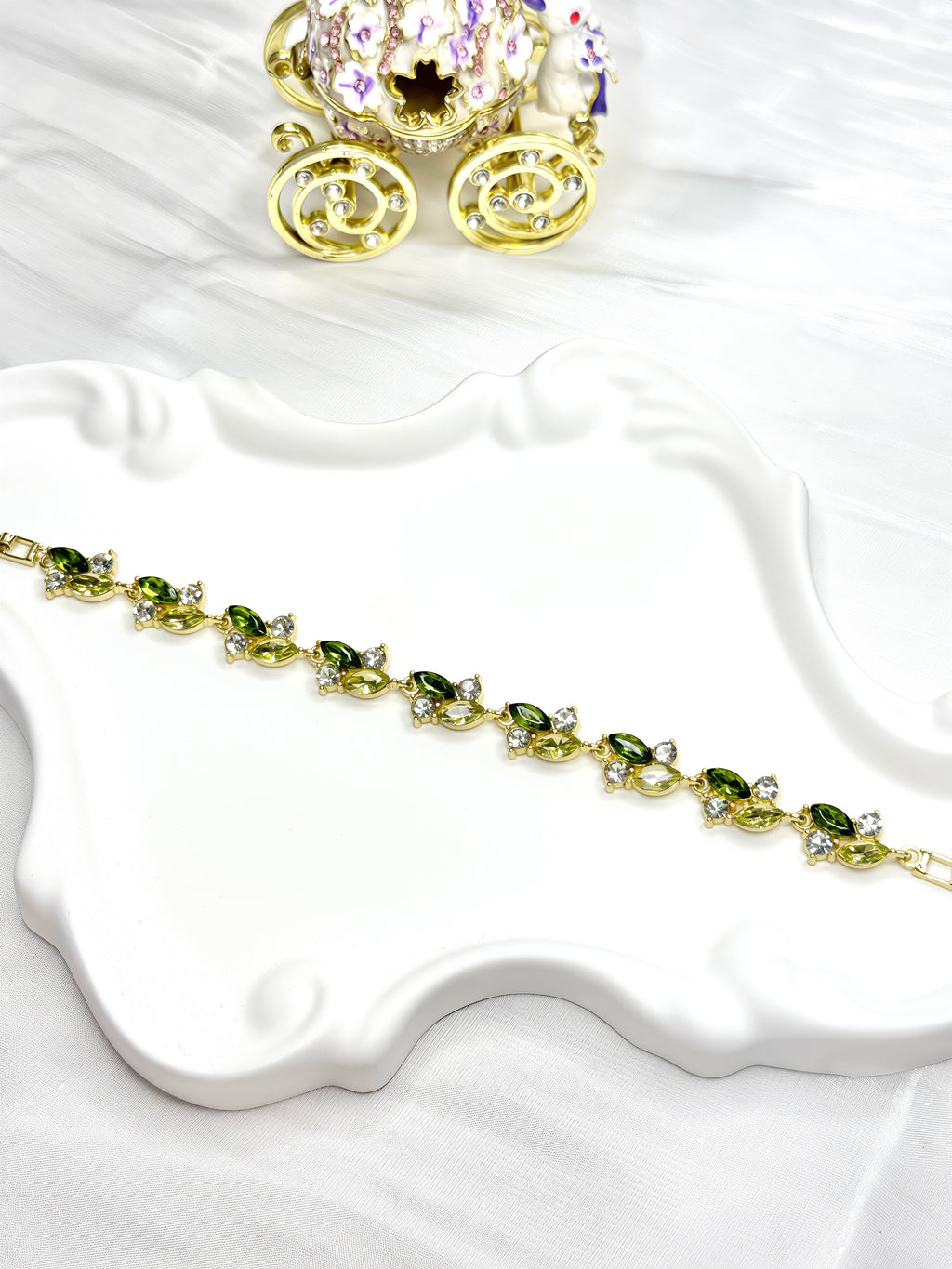 Sparkling Olive Green Zircon Flower Bracelet