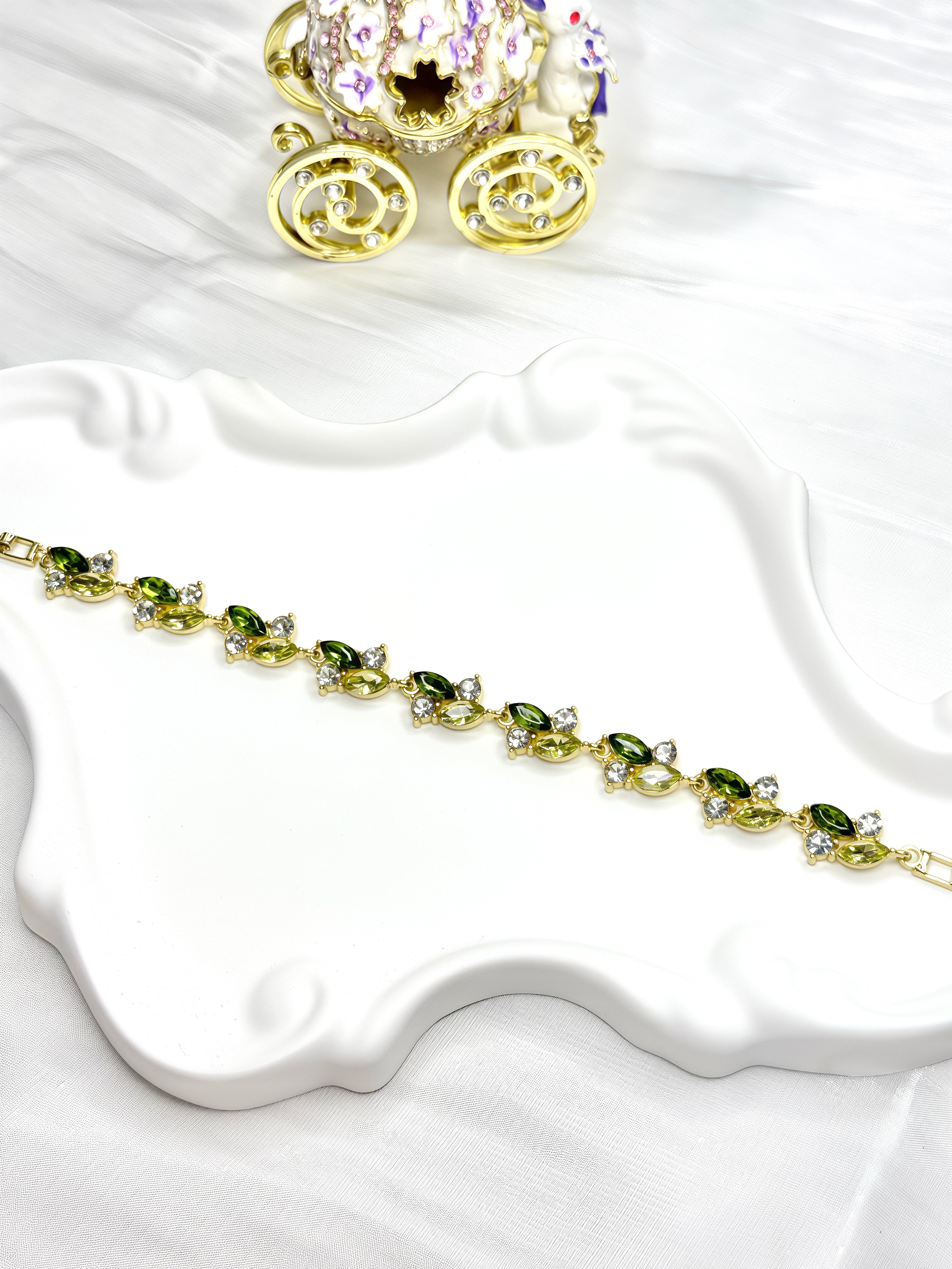 Sparkling Olive Green Zircon Flower Bracelet