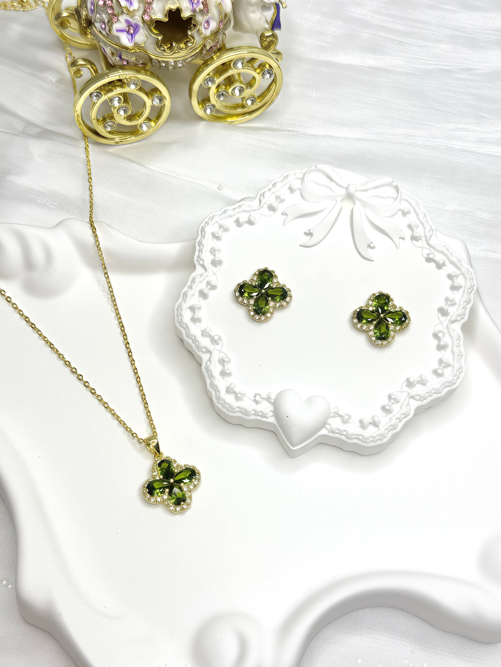 Green Four Leaf Clover Zircon Jewel Set