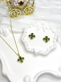 Green Four Leaf Clover Zircon Jewel Set