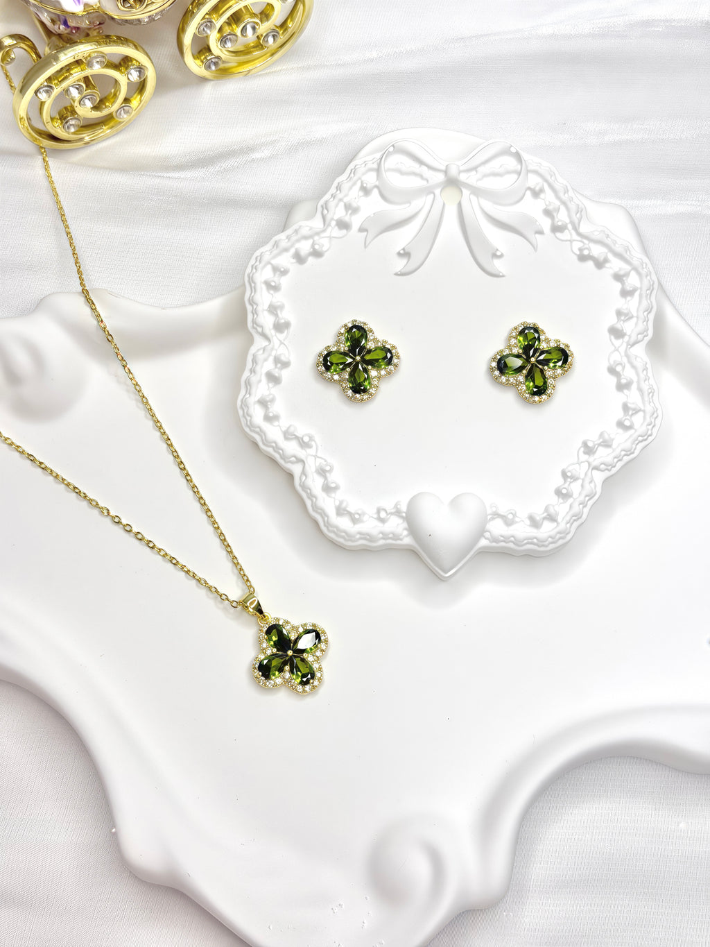 Green Four Leaf Clover Zircon Jewel Set