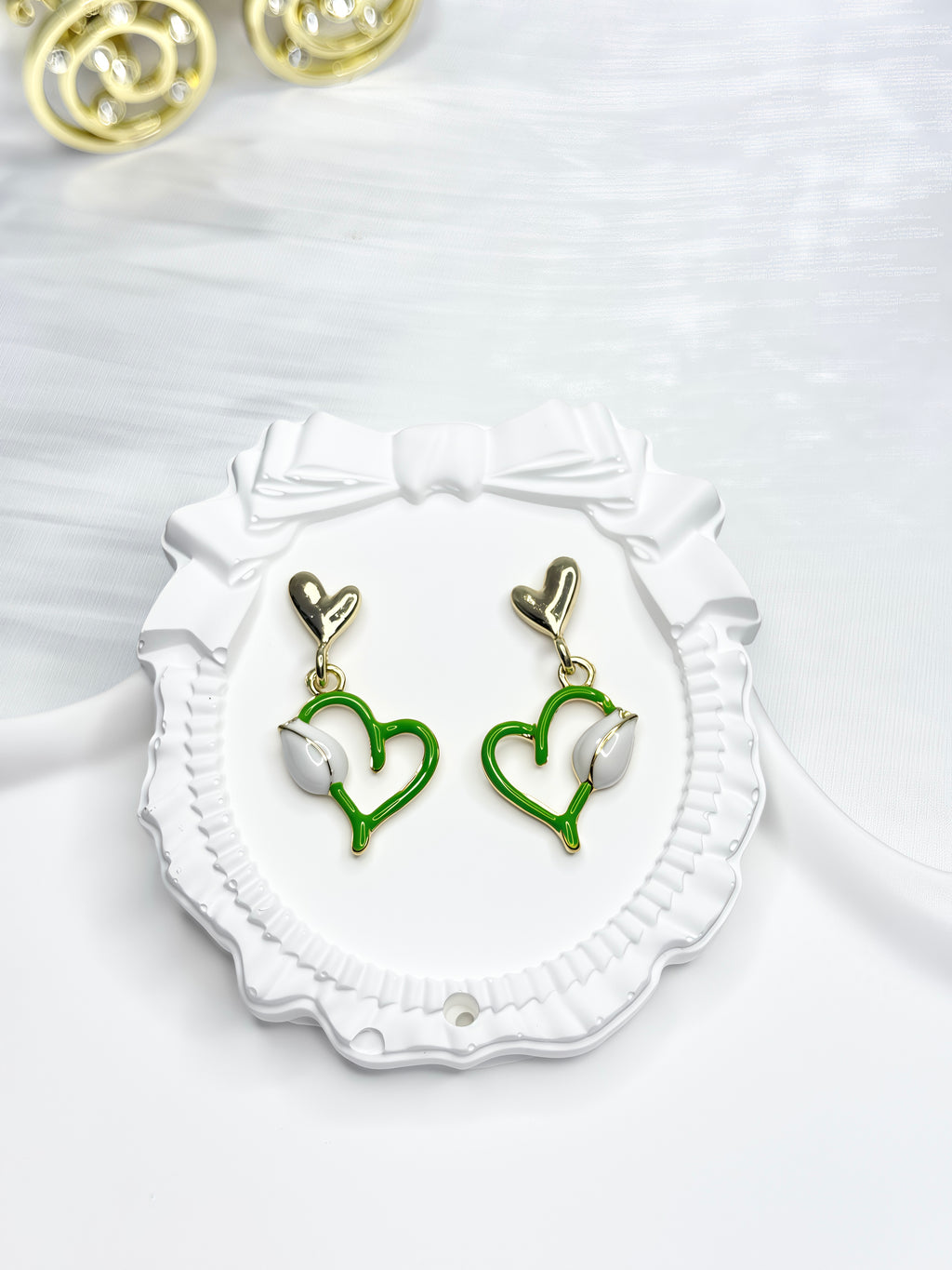 Sweet Green Heart and Tulip Earrings