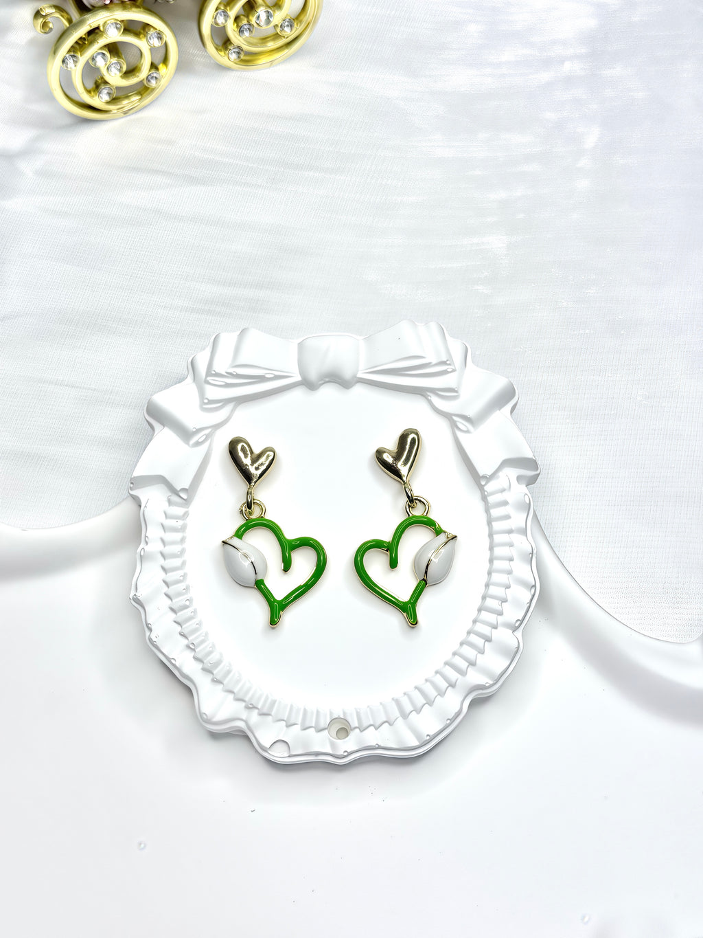 Sweet Green Heart and Tulip Earrings