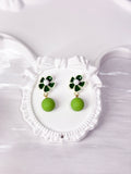 Fresh Green Enamel Flower Ball Earrings