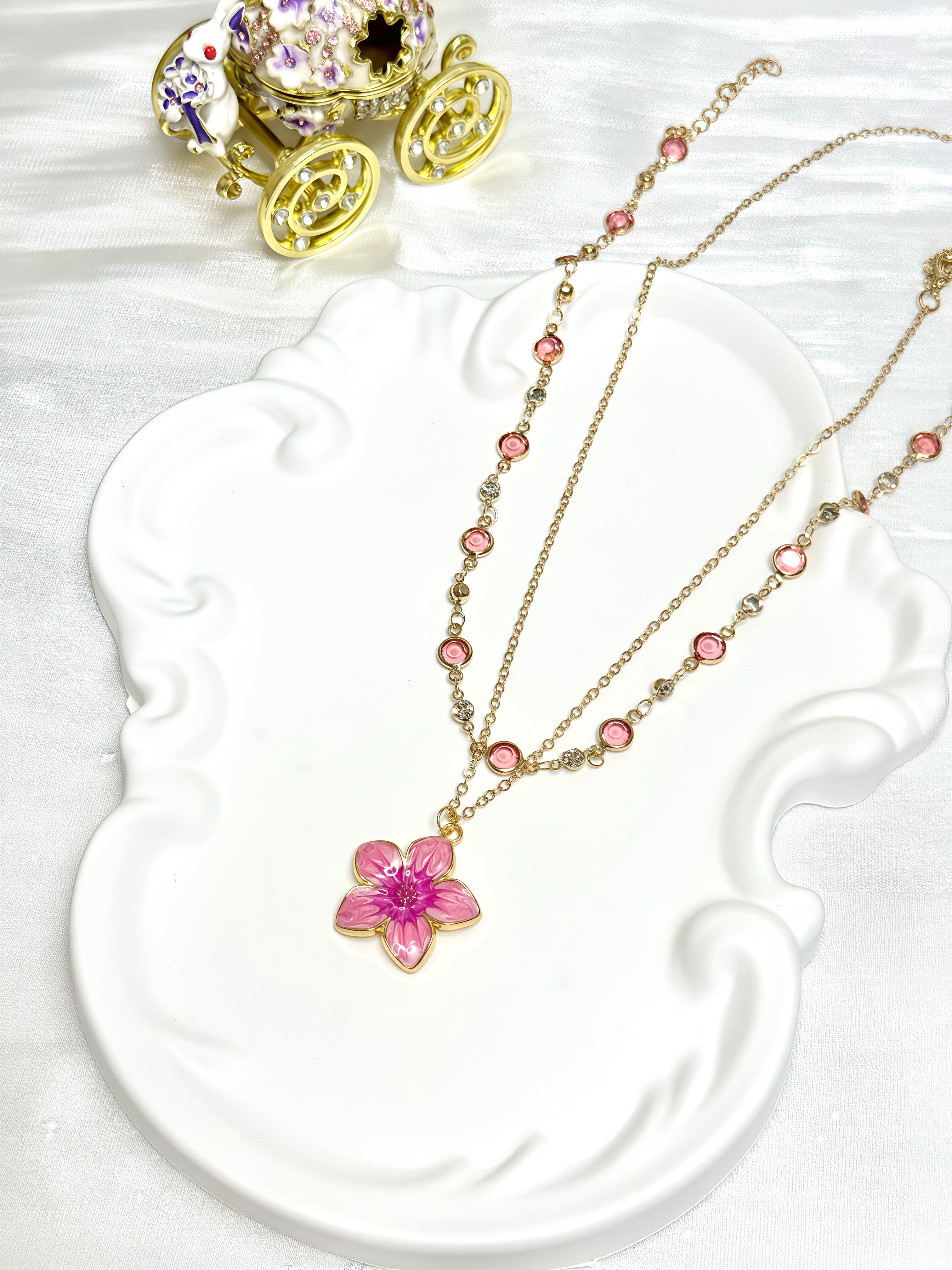 Pink Spring Floral Clavicle Double Necklace