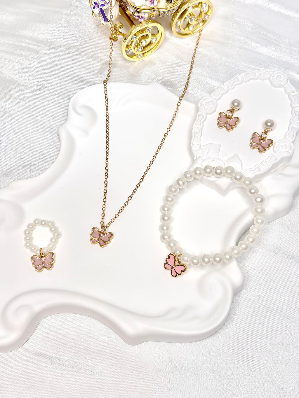 Pink Butterfly Pearl Jewel Set